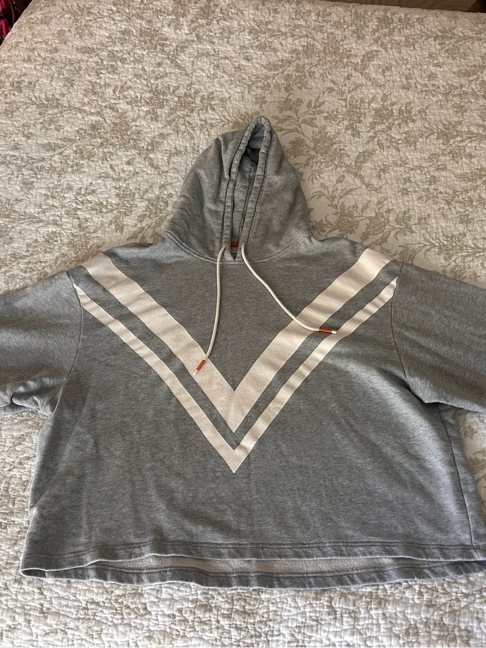 Tory Sport (Tory Burch) Women’s Gray Hoodie Sweater with White Chevron Detail